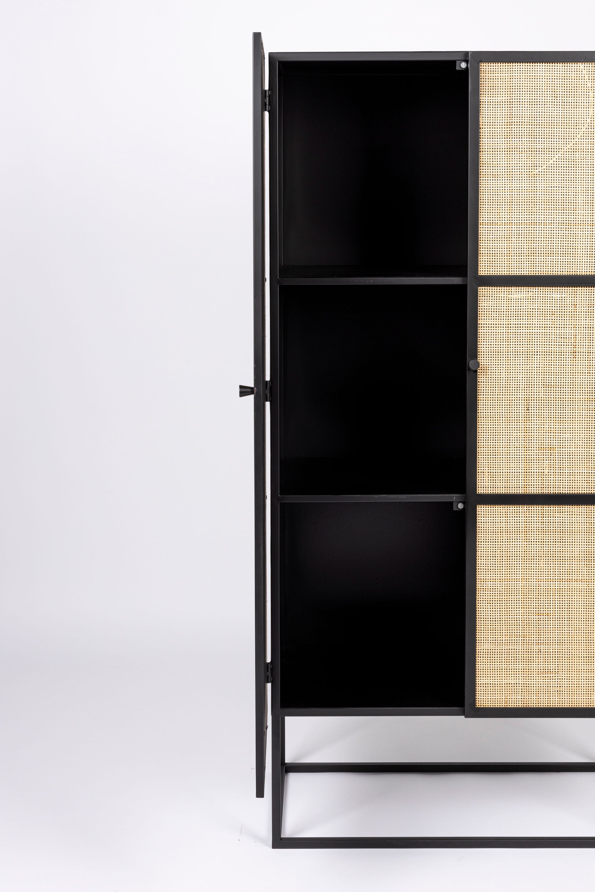 Guuji Black Wood & Natural Rattan High Cabinet | 2 Doors